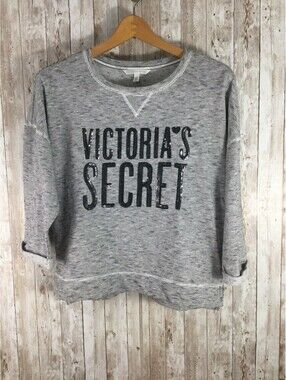 Victoria’s Secret Semi Crop Top Womens Small Black 3/4th Sleeves Sequin LOGO